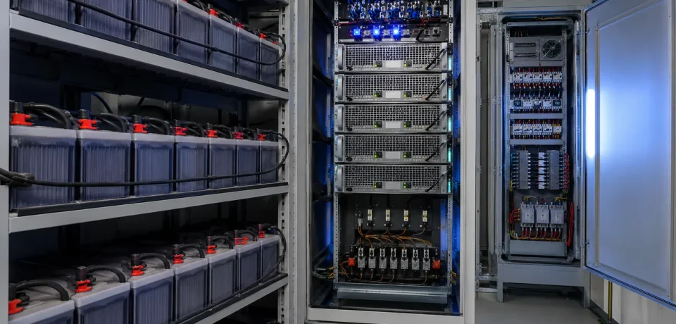 48V DC battery bank and rectifier system in a telecom exchange room in Qatar